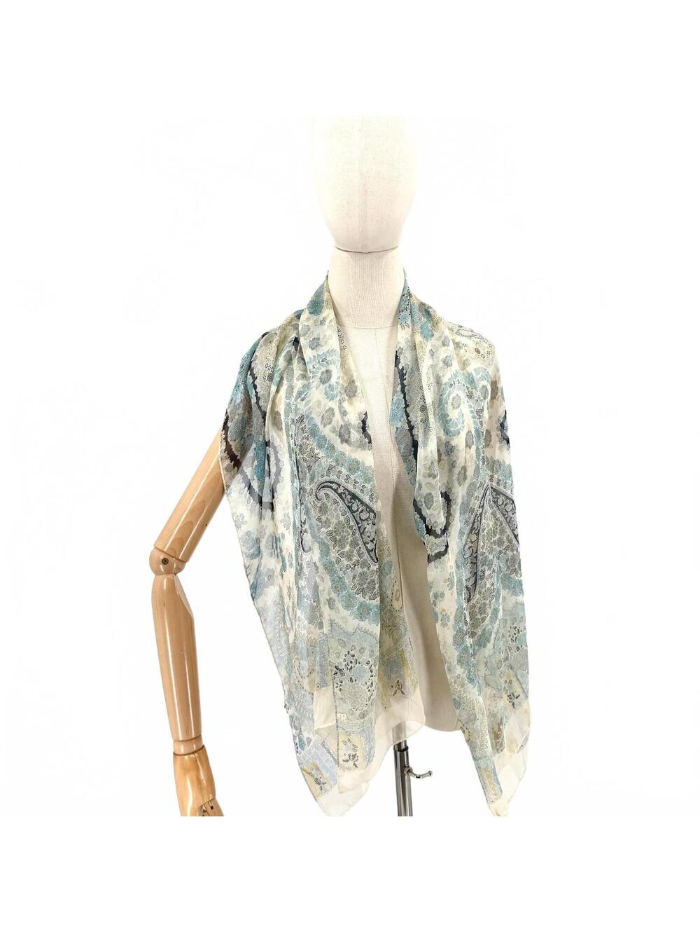 Vintage Y2K Liberty of London Cream Blue Silk Paisley Scarf